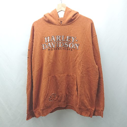 ◇ ⊇ HARLEY DAVIDSON ハーレーダビッドソン 英字刺繍 長袖 フーディ サイズXL ブラウン系 メンズ E 【中古】