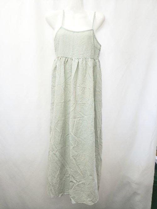 ◇ ⊂ kutir クティール チェック柄 ロング キャミソール ワンピース サイズF ライトブルー ベージュ系 ..