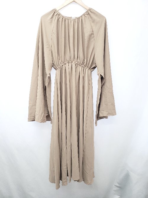 ◇ ⊂ Louere ルエレ ギャザー 長袖 膝下丈 ワンピース サイズS モカ系 レディース E 【中古】