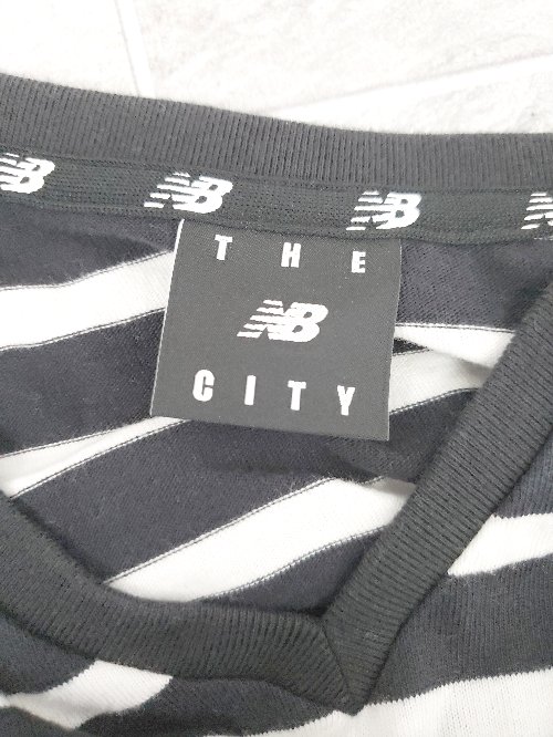 ◇ Θ φ New Balance ニューバランス ボーダー柄 半袖 Tシャツ カットソー サイズM ブラック ホワイト メンズ E 【中古】