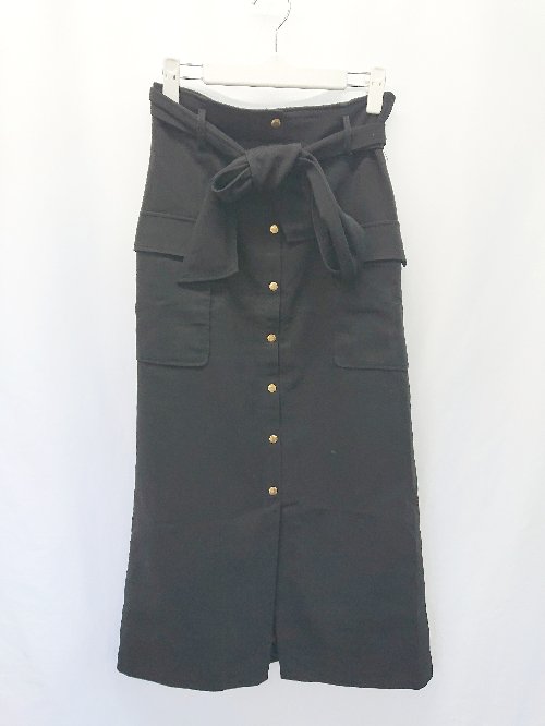 ◇ ⊇ ◎ PROPORTION BODY DRESSING フロントボタン 膝下丈 タイト スカート サイズM ブラック レディース E 【中古】