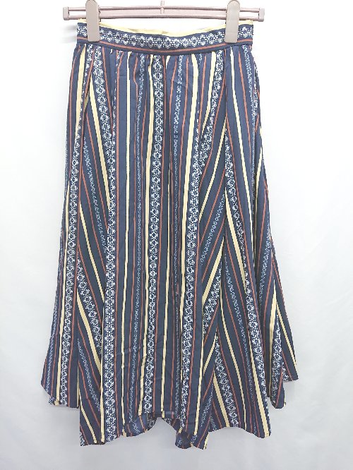 ◇ ⊇ meiji THE Chocolate × ROPE’ PICNIC コラボ 膝下丈 ギャザー スカート サイズ40 ネイビー レディース E 【中古】