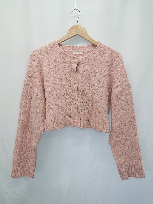 ◇ ⊇ ehka sopo エヘカソポ ショート丈 長袖 ニット カーディガン サイズF ピンク レディース E 【中古】