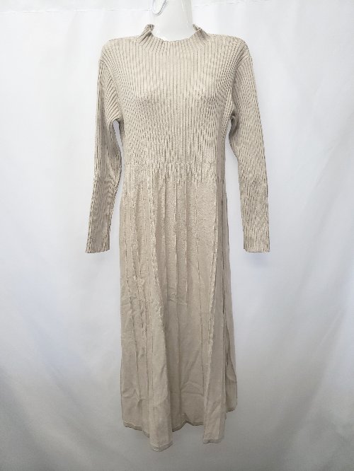 ◇ ⊇ Thevon ゼボン ハイネック リブ 長袖 膝下丈 ワンピース サイズF ベージュ レディース E 【中古】