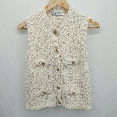 ◇ ⊇ ZARA ザラ ケーブル編み - ニット袖なしベスト サイズM ベージュ系 レディース E 【中古】 ◇ ⊇ ZARA ザラ ケーブル編み - ニット袖なしベスト サイズM ベージュ系 レディース E 【中古】