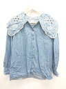 ◇ Θ SOMETHING サムシング 刺繡 ボリュームカラー 長袖 デニム シャツ ブラウス サイズS ネイビー レディース メンズ E 【中古...