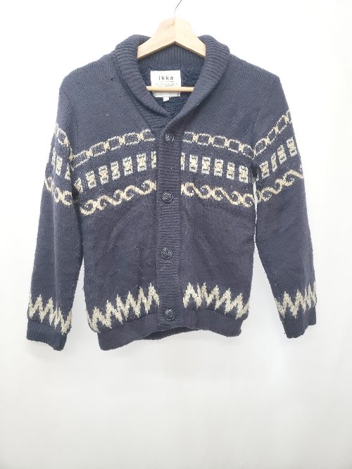 ◇ ⊇ ikka イッカ キッズ 子供服 総柄 裏ボア 長袖 ニット カウチン サイズ160 ネイビー マルチ 女の子 ..