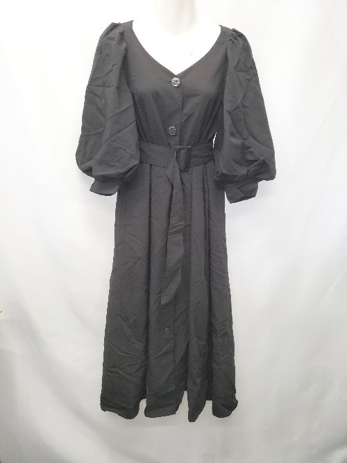 ◇ ⊂ ◎ rienda リエンダ パフスリーブ 半袖 ロング丈 ワンピース サイズFREE ブラック レディース E 【中古】