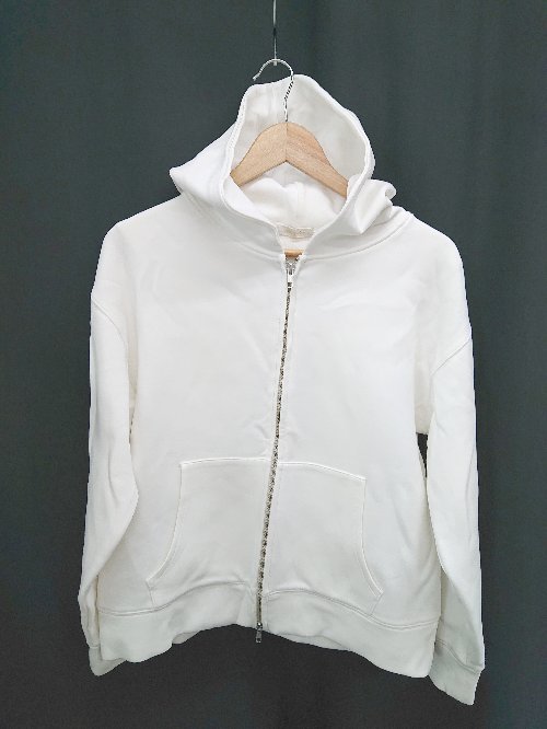 ◇ ⊇ LOUNGEDRESS ラウンジドレス シンプル 無地 長袖 ジップアップ パーカー サイズF ホワイト系 レデ..
