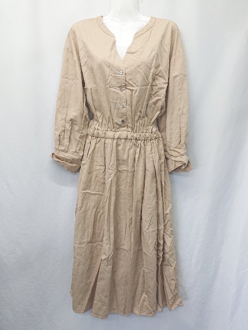 ◇ Θ le.coeur blanc ルクールブラン コットン 長袖 膝下丈 フレア ワンピース サイズM ベージュ レディ..