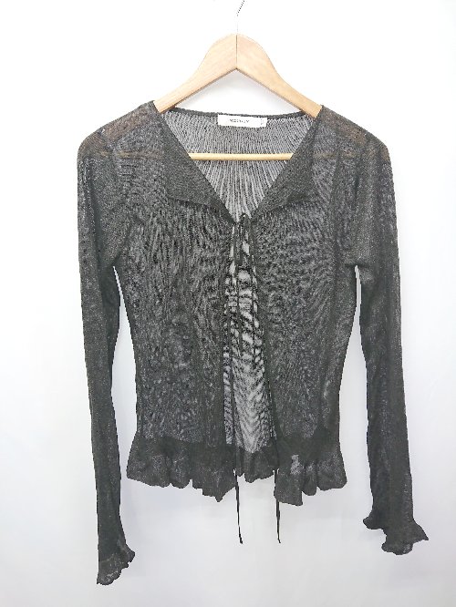 ◇ ⊂ MOUSSY マウジー ラメ混 フリル 長袖 カーディガン ボレロ サイズF ブラック レディース E 【中古】