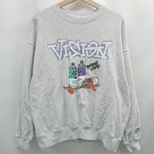 ◇ ⊇ ヴィジョンストリートウェア スケートブランド 長袖 グラフィックトレーナー サイズM グレー系 メンズ E 【中古】(4)