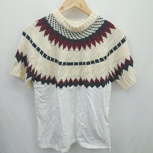 ◇ ⊇ HxCx 柄入り 半袖 ニットセーター サイズM ベージュ系 レディース E 【中古】