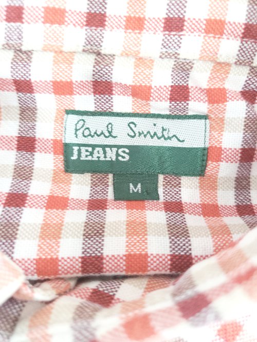 ◇ ⊇ Paul Smith JEANS ポール スミス ジーンズ ボタンダウン 長袖 シャツ サイズM レッド系 ホワイト メンズ E 【中古】