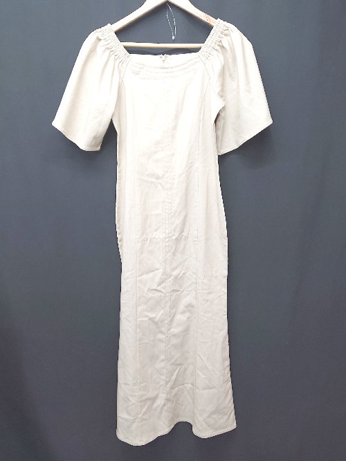 ◇ Θ NEUNA ヌナ 2WAY ステッチ ギャザー 五分袖 ロング丈 オフショル ワンピース サイズF ベージュ系 ..