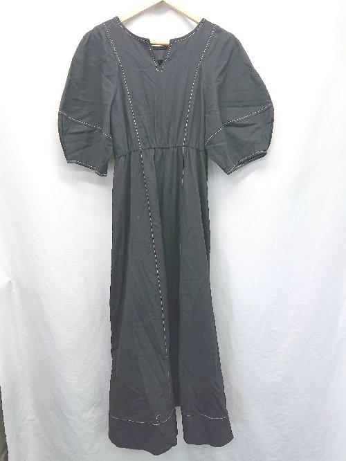 ◇ ⊂ natural couture ナチュラルクチュール ステッチ 半袖 ロング丈 ワンピース サイズL ブラック系 レディース E 【中古】