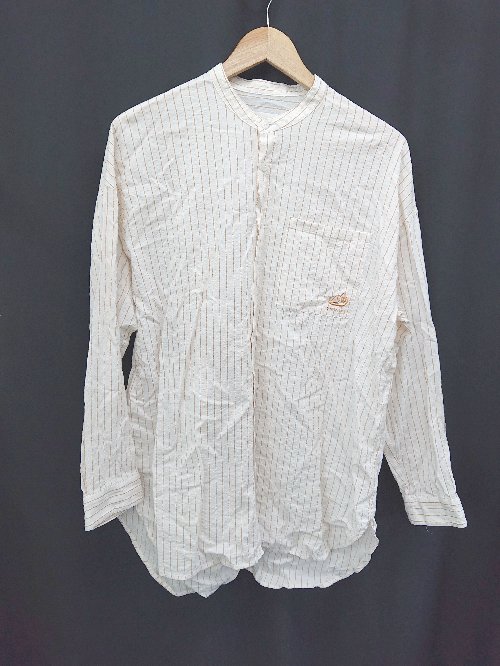 ◇ Θ ONIGIRI おにぎり オーバーサイズ ストライプ柄 長袖 シャツ サイズF ベージュ系 レディース E 【..