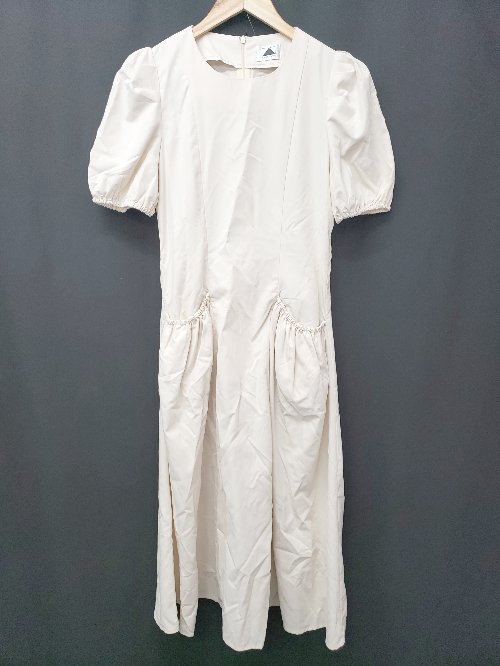 ◇ Θ ABITOKYO アビトーキョー パフスリーブ 半袖 膝下丈 フレア ワンピース サイズF ライトベージュ レディース E 【中古】