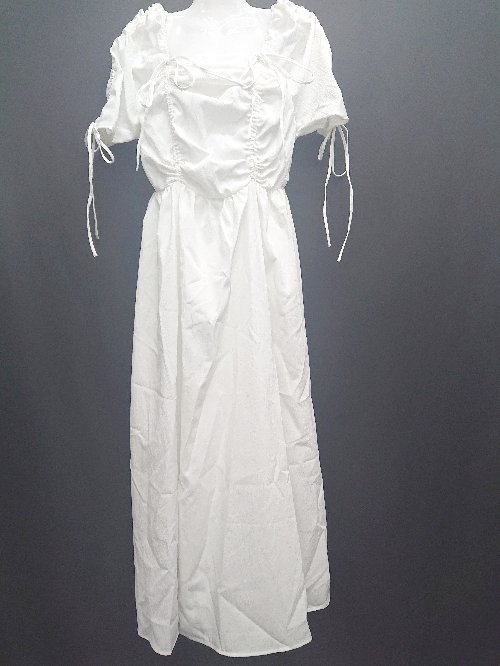 ◇ ⊂ ◎ ●未使用● GRL グレイル タグ付き ドロストリボン 半袖 ロング ワンピース サイズS ホワイト レディース E 【中古】