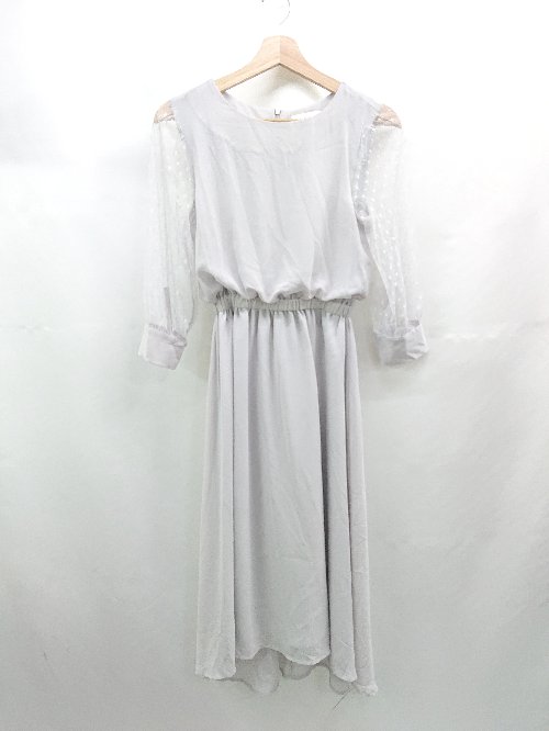 ◇ ⊂ レースレディース ボタン柄 長袖 ロング 袖シアーデザインフォーマルワンピース サイズS グレー系 レディース E 【中古】