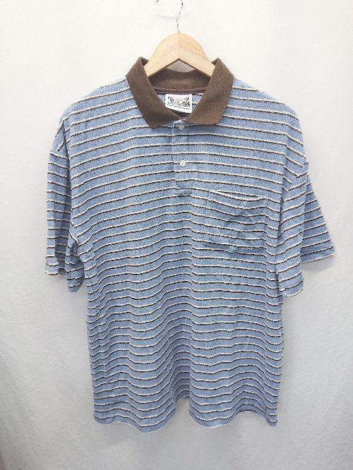 ◇ ⊂ FREAK'S STORE フリークスストア パイル地 半袖 ポロシャツ サイズL ブルー ブラウン系 メンズ E 【中古】(4)