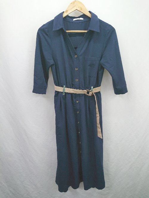 楽天フクワウチ◇ ⊃ REDYAZEL レディアゼル きれいめカジュアル系 長袖 ひざ丈 ワンピース サイズ表記なし ネイビー系 レディース E 【中古】