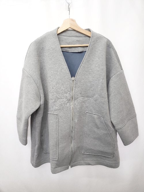 ◇ ⊇ noa-ge ノアジェ ジップアップ ジャケット ノーカラー サイズM-L グレー レディース メンズ E 【中古】