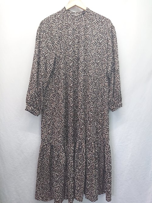 ◇ Θ Simplicite シンプリシテェ 総柄 長袖 ロング ワンピース ブラック ブラウン系 レディース E 【中古】