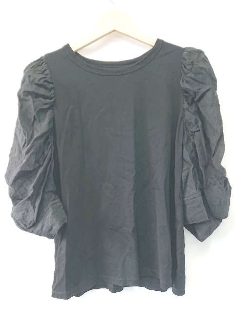◇ ⊂ ADAM ET ROPE' アダムエロペ 七分袖 スリーブシアーカット トップス サイズF ブラック系 レディース E 【中古】