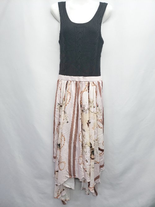 ◇ ⊂ BELINDA 花柄 ニット ノースリーブ 膝下丈 ワンピース サイズF ベージュ ピンク ブラック系 マルチ レディース E 【中古】