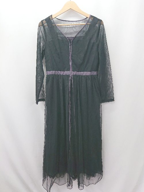 ◇ ⊂ 美品 アーヴェヴェ 高級感 長袖 ロング丈 ドレスワンピース サイズM ブラック系 レディース E 【中古】