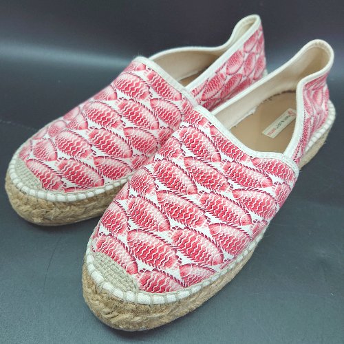 ◇ ⊂ PAUL ＆ JOE　ポール＆ジョー 魚柄 エスパドリーユシューズ サイズ37 レッド系　レディース E 【中..