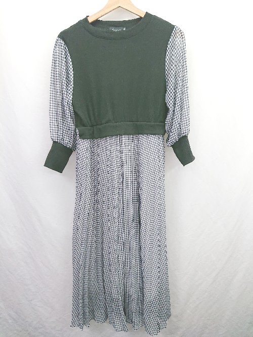 ◇ Θ La-gemme ラジェム 柄入り 長袖 ロング丈 ワンピース サイズM グレー ブラック系 レディース E 【中古】