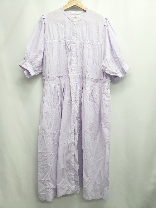◇ ⊂ doux bleu ドゥーブルー パフスリーブ 五分袖 ロング タックギャザーワンピース サイズF パープル系 レディース E 【中古】