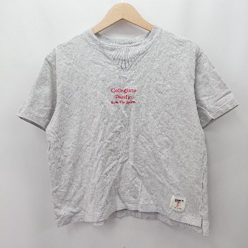 ◇ ⊃ COLLEGIATE PACIFIC カレッジエイトパシフィック ロゴ入り 長袖 クルーネック半袖T サイズF グレー..