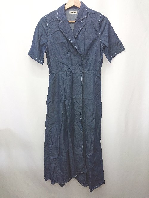◇ ⊂ and myera アンドマイラ コットン100％ 半袖 ロング丈 ワンピース サイズS ネイビー系 レディース E 【中古】