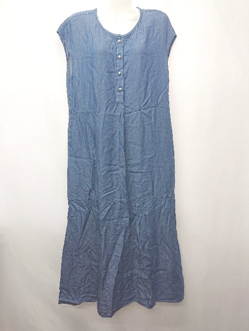 ◇ ⊂ SHIPS シップス コットン ロング丈 ノースリーブ ワンピース サイズM ブルー系 レディース E 【中..