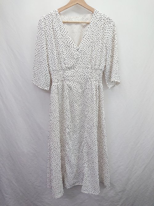 ◇ ⊂ RAGEBLUE レイジブルー シード柄 七分袖 ロング Vカットシードワンピース サイズF ホワイト系 レディース E 【中古】