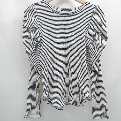 ◇ ⊇ snidel スナイデル ボーダー柄 長袖 パフスリーブワッフルトップス サイズ1 ブラック ホワイト系 レディース E 【中古】