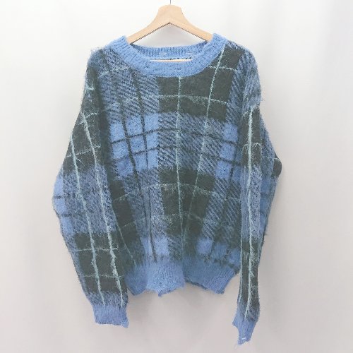 ◇ ⊇　美品 ONCILY オンシェリー チェック柄 長袖 ダメージチェックニット サイズS ブルー系 レディース　メンズ E 【中古】(4)