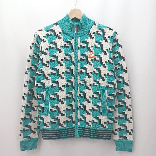 ◇ ⊇ ルコックスポルティフ ジオメトリック柄 長袖 フルジップニット サイズM グリーン系 レディース E 【中古】