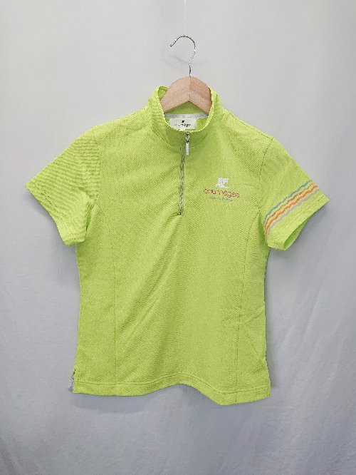 ◇ Θ courrèges クレージュ ハーフジップ 半袖 スポーツウエア サイズ38 ネオンイエロー系 レディース E..