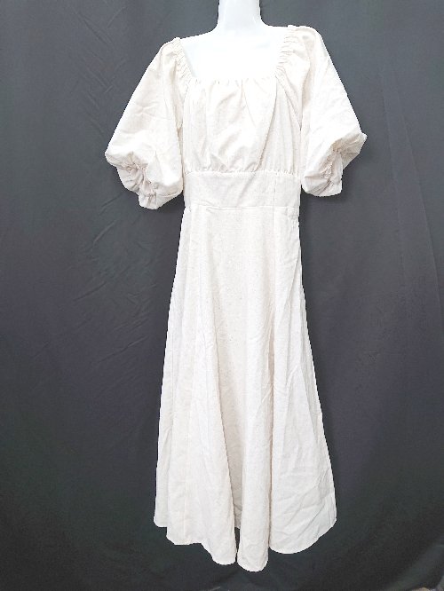 ◇ ⊂ CENEA セネア パフスリーブ 半袖 ロング ワンピース サイズL ベージュ系 レディース E 【中古】