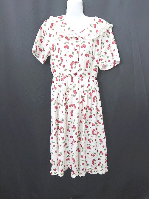 ◇ ⊂ axes femme アクシーズファム さくらんぼ 半袖 膝下丈 ワンピース サイズF ライトベージュ系 マルチ レディース E 【中古】