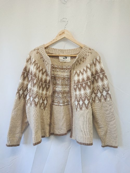 ◇ ⊇ ONIGIRI おにぎり フェアアイル柄 長袖 ニット カーディガン サイズF ライトベージュ系 レディース..