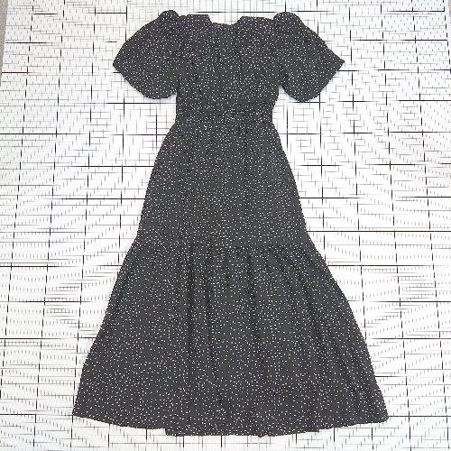 ◇ ⊂ GRL グレイル ドット柄 ガーリー系 半袖 ロング パフスリーブワンピース サイズS ブラック系 レディース E 【中古】
