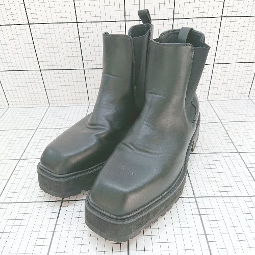 ■ Θ ワンダーワンダー 高級感 ショート ハイソールサイドゴアブーツ サイズ26cm(M) ブラック系 メンズ E 【中古】