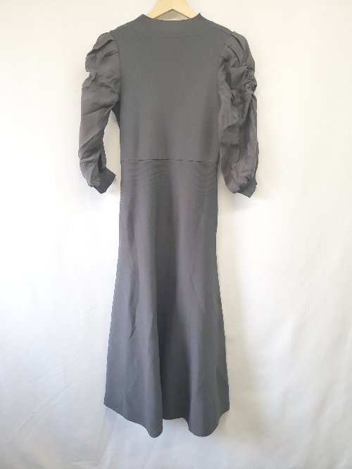 ◇ ⊇ SAISON DE PAPILLON セゾンドパピヨン 異素材 長袖 膝下丈 ニット ワンピース サイズM グレー系 レ..
