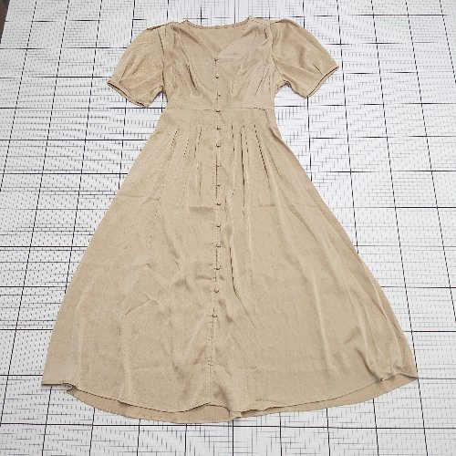 ◇ ⊂ SAISON DE PAPILLON セゾンドパピヨン フェミニン 清楚 半袖 膝下丈 ワンピース サイズS ベージュ..