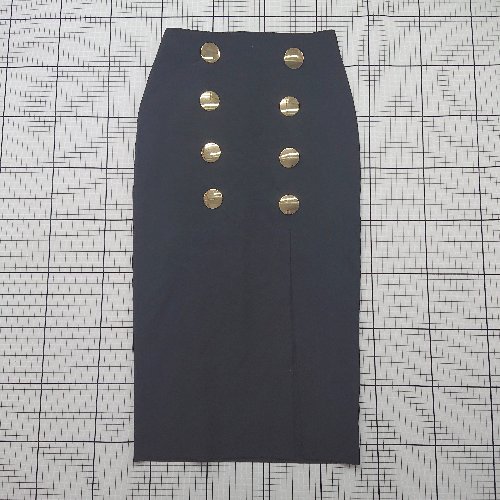 ◇ Θ 美品 ZARA ザラ シンプル系 膝丈 ゴールドボタンペンシル スカート サイズXS ブラック系 レディース E 【中古】